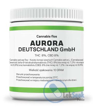 opakowanie-Cannabis flos AURORA DEUTSCHLAND GmbH THC 8%, CBD 8%